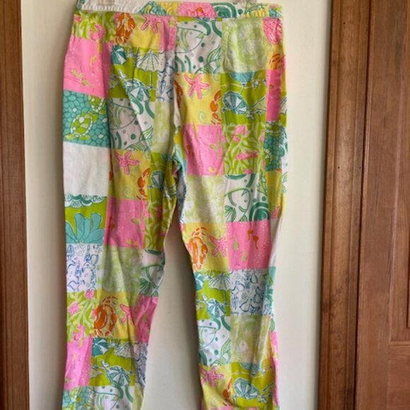 LILLY PULITZER Patchwork Print White Label Pants 8 - Picture 4 of 16